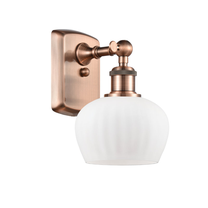 Patrina Armed Sconce, Antique Copper, Matte White, Incandescent