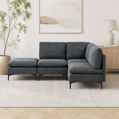 Canapé modulaire en lin rembourré avec pieds en métal