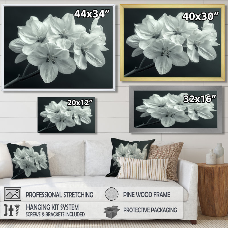 Blanc, noir, simplicité élégante, fleur de pommier - décoration murale fleur de pommier, H 30 po x l 40 po x P 1,5 po