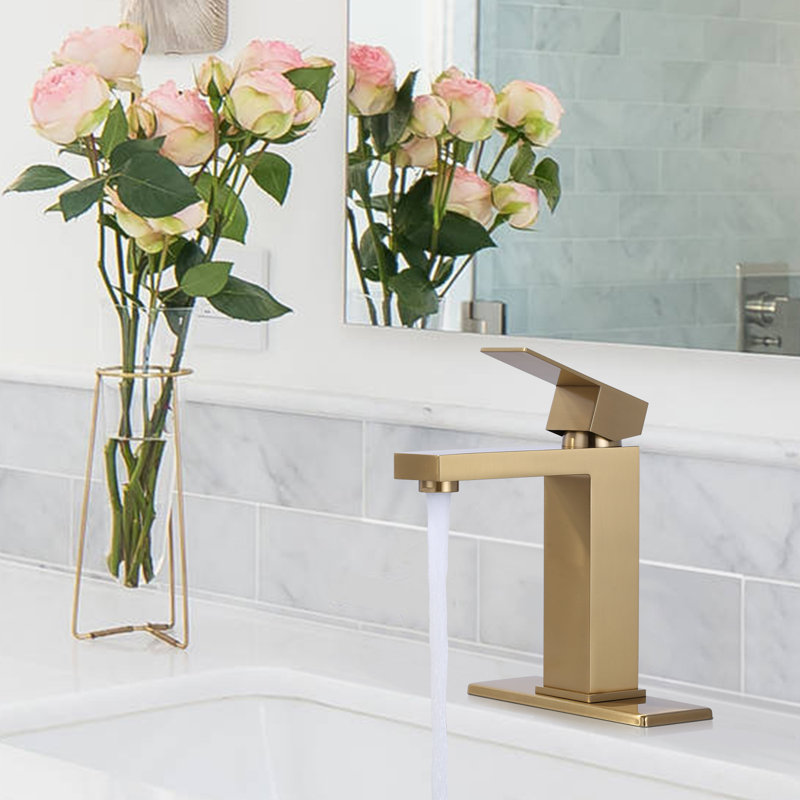 Single-Hole Single-handle Bathroom Faucet with Drain Assembly, Gold