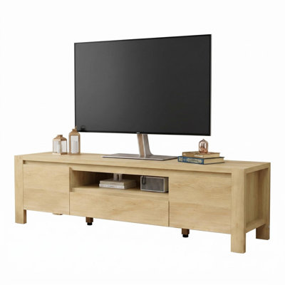 63" Farmhouse TV Stand with Doors & Open Shelves, Fits 70" TV, Wood-Look Finish, Spacious Storage for Living Room, Bedroom, or Family Room