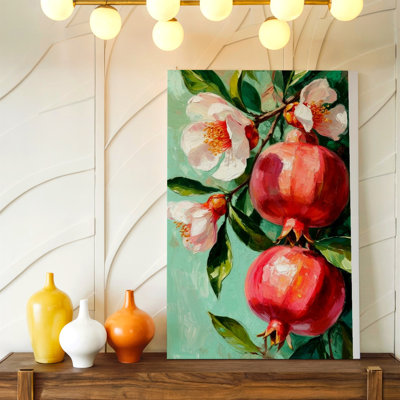 Pomegranate Fruit Floral Oil Botanical Kitchen Canvas Wall Art Print, Decorative Contemporary Floral Botanical Artwork for Living Room Bedroom Office Hallway Apartment Gallery Wall Home Decor