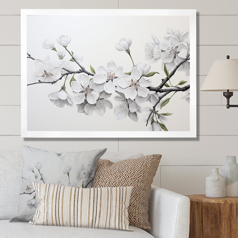 Fleur de cerisier blanc minimaliste et minimaliste II, H 34 po x l 44 po x P 1,5 po, Cadre blanc