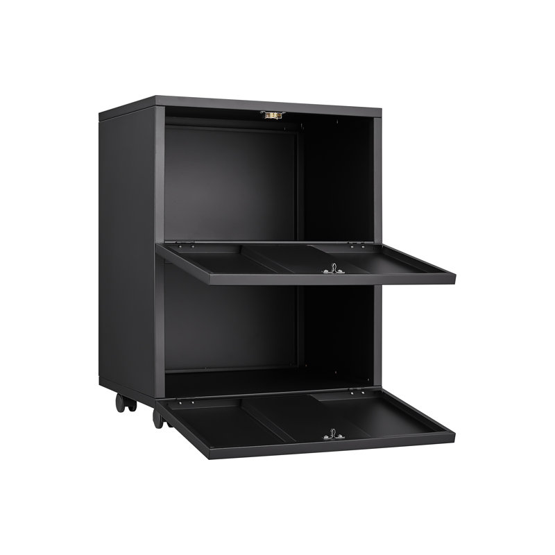 Support d'imprimante mobile moderne en acier noir avec classeur à 2 tiroirs pour le rangement de bureau