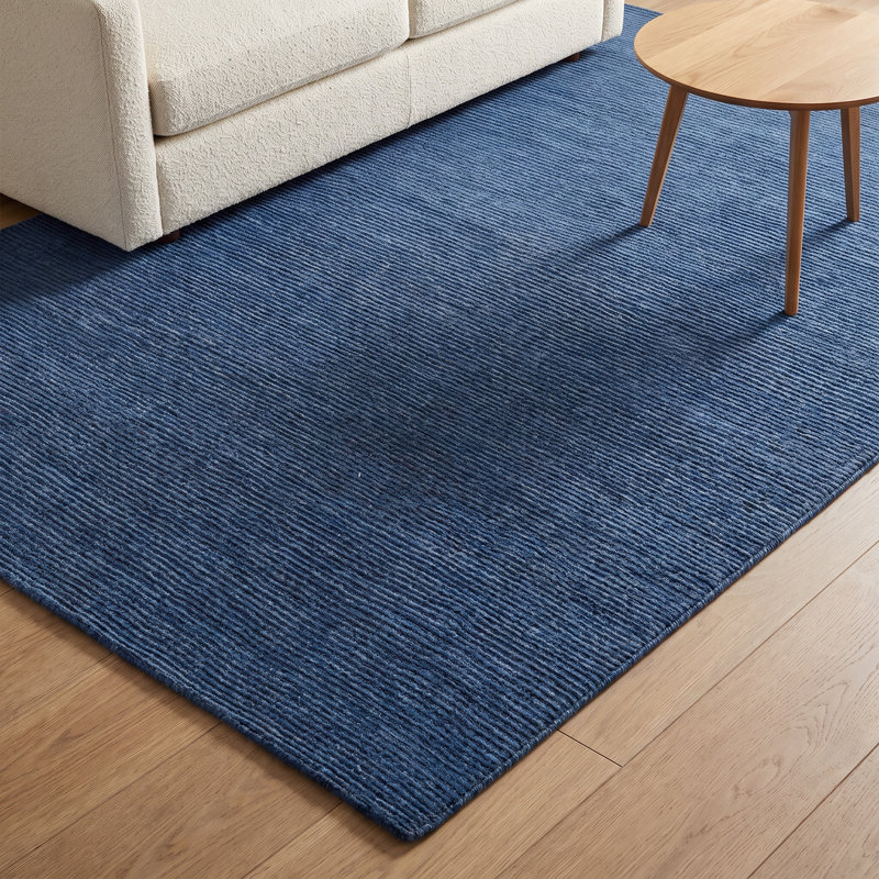Crowe Handmade Wool Dark Blue Area Rug, Rectangle 8' x 11'