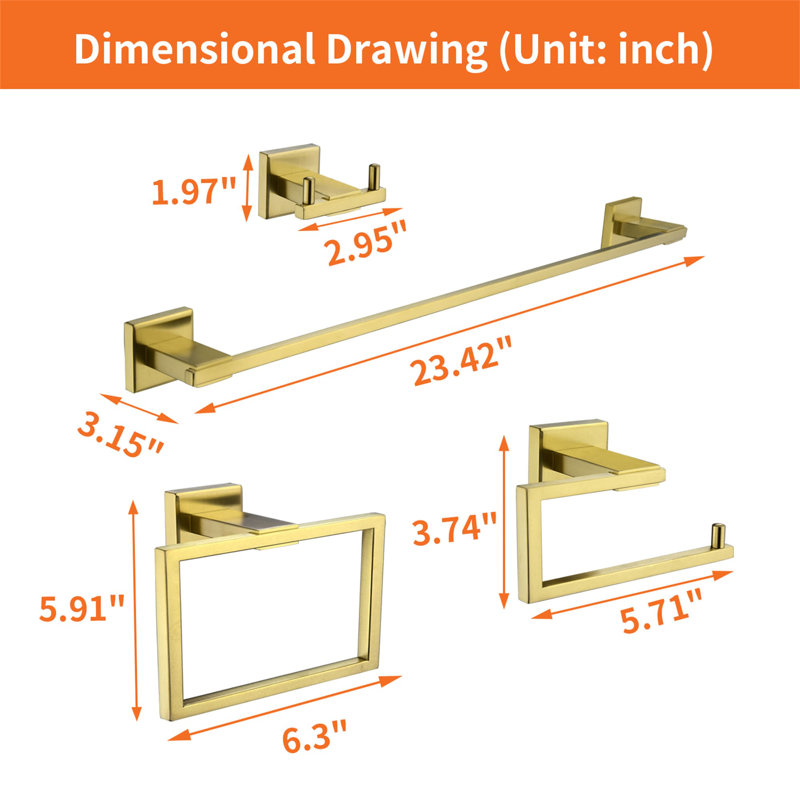 4 - Piece Bathroom Hardware Set, Brushed Gold