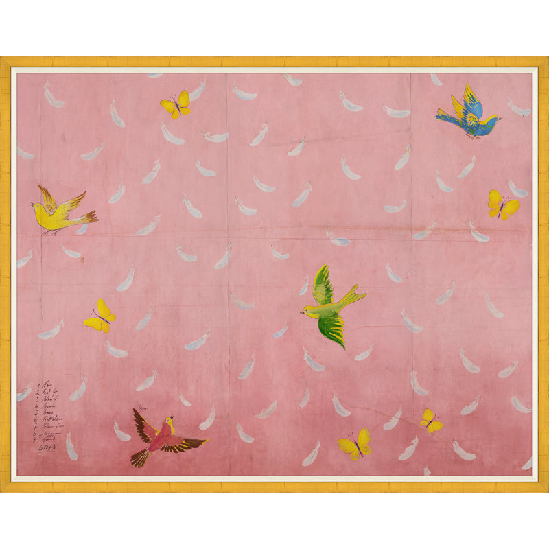 Feathers Print by Paule Marrot, 43" H x 54" W, Gold, Framed Print