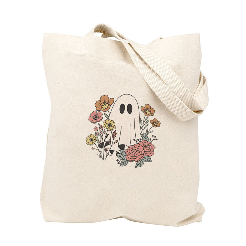Sac personnalisé de bonbons ou de bonbons d'Halloween, sac fourre-tout en coton épais, fantôme enfant avec nom, sac de bonbons réutilisable