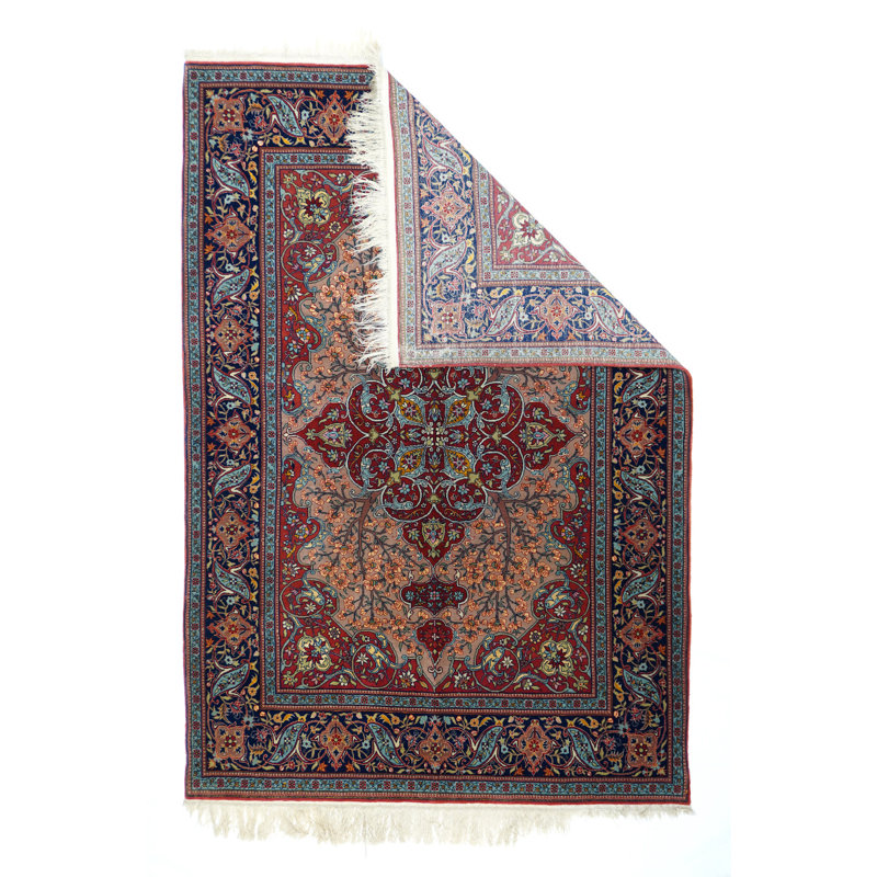 Tapis unique en laine noué à la main de 4 pi 7 po x 6 pi 8 po de couleur prune / gris