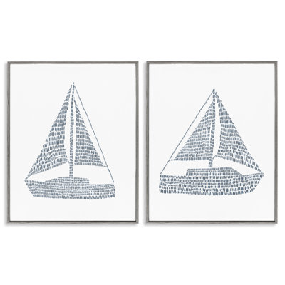 Simple Lines Nautical Sailboats 2 PC Framed Giclee Art Set by Jetty Home, LLC