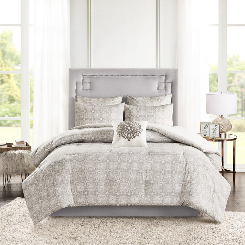 Couette réversible 6 pièces - Grand lit/très grand lit en coton avec broderies magnifiques