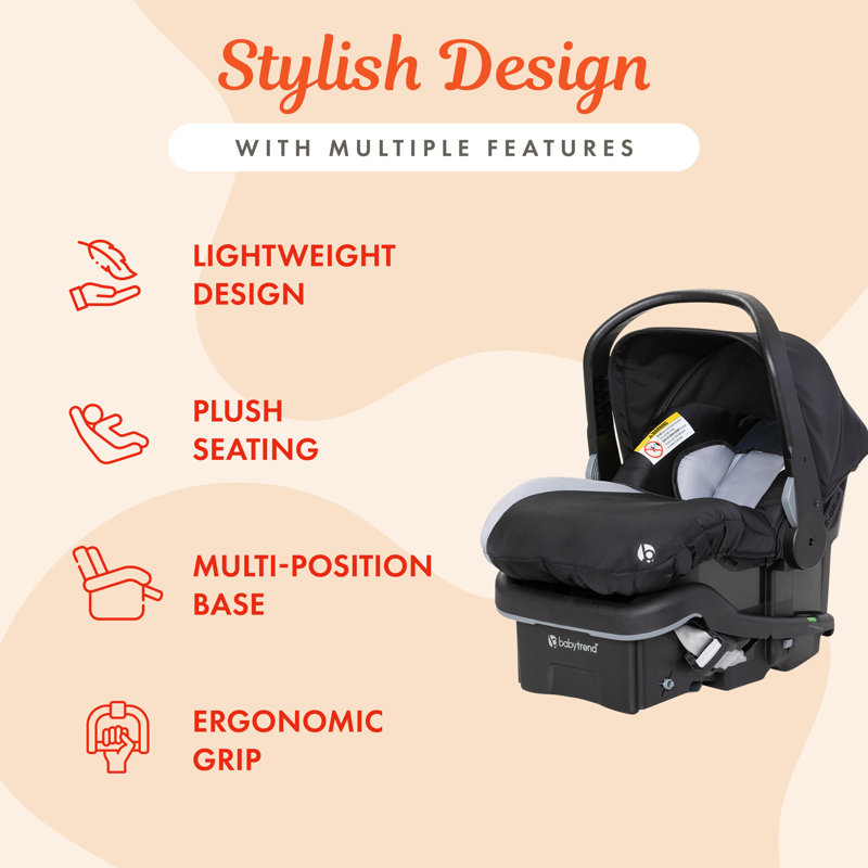 Siège d'auto pour bébé léger Baby Trend EZ-Lift Plus, housse et base confortables, orageux, 16.5" H x 27.2" W x 15.4" D, Noir