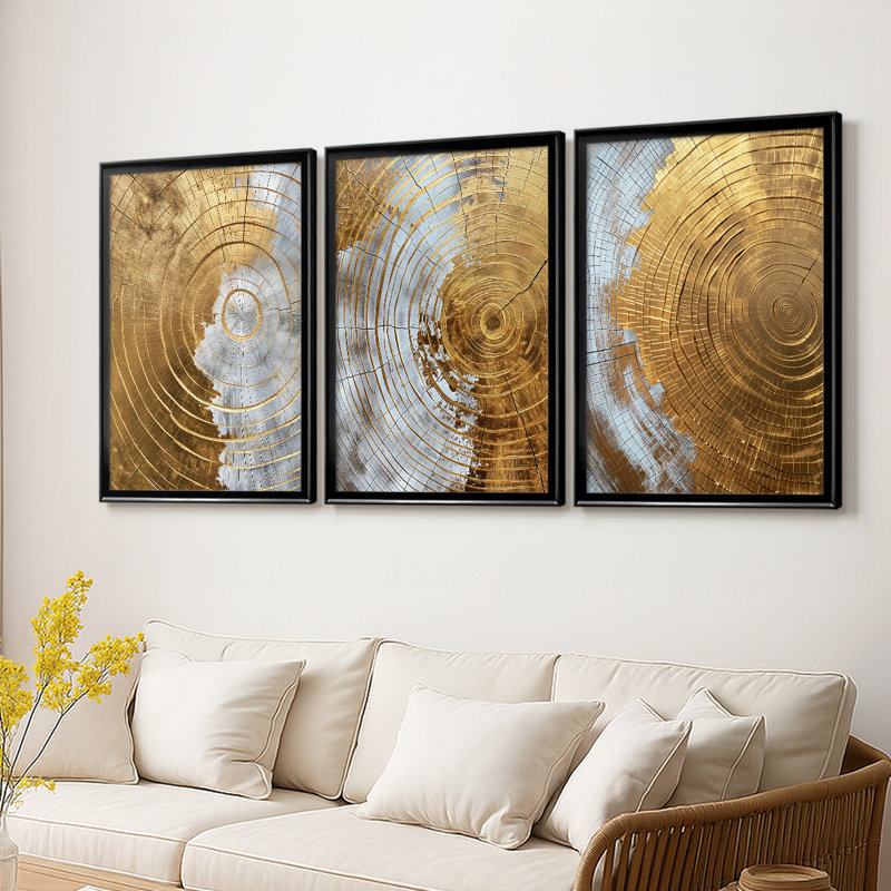 ABSTRACT Series CLIV - Toile tendue avec châssis sur mesure - 3 pièces, Noir, H 21 po x l 30 po
