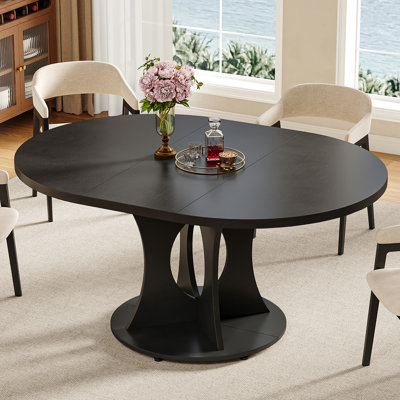 43.3" to 59" Extendable Wood Round Dining Table for 6-8 People