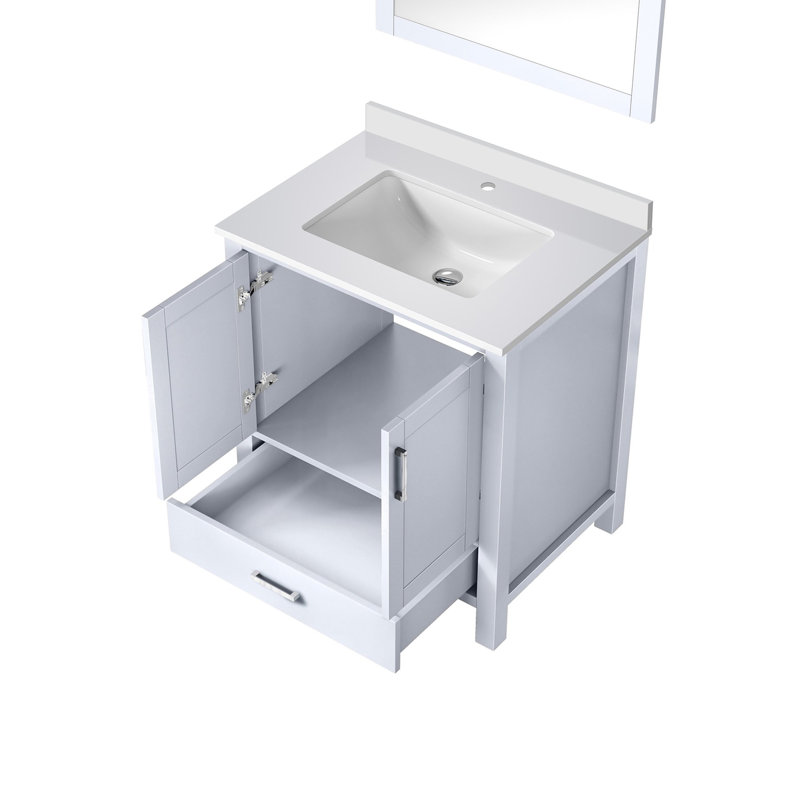 Meuble-lavabo blanc l 30 po x P 22 po, comptoir en quartz blanc et miroir de 28 po, Blanc