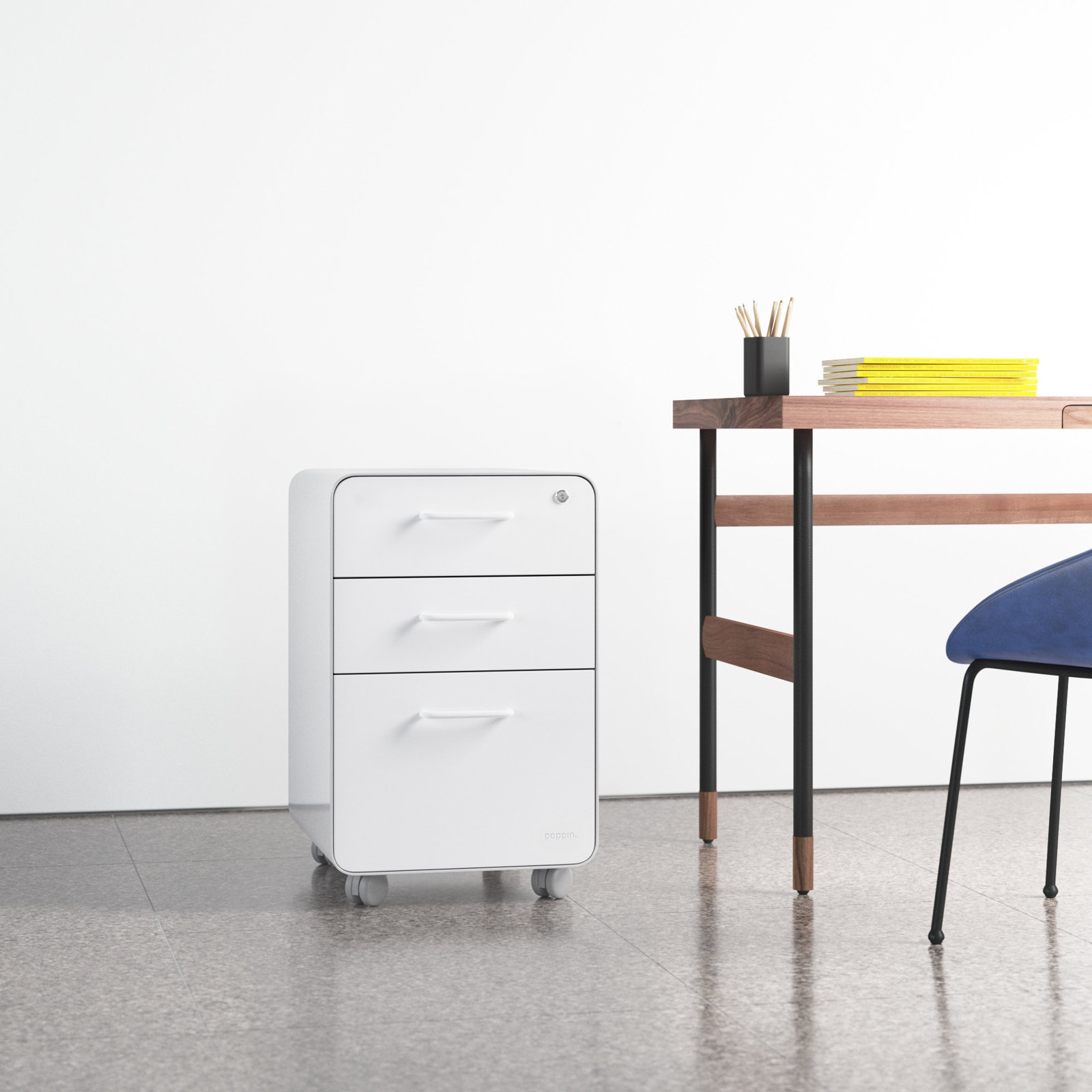 Stow Filing Cabinet, White, With Caster