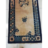 Hallway Runner Rectangle Wool Chinese - Peking Ivory Vintage Knotted 1960s Rug