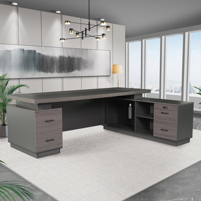 Nafis Gray L-shaped office computer desk with two lockers