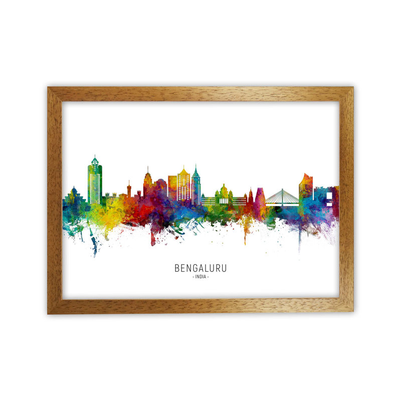 Bengaluru India Skyline by Michael Tompsett - Print, Brown Framed, 64cm H x 88cm W x 3cm D
