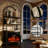 72" Arched Fireplace Bookshelf with Adjustable Shelves, Tall Media Cabinet-2123708306