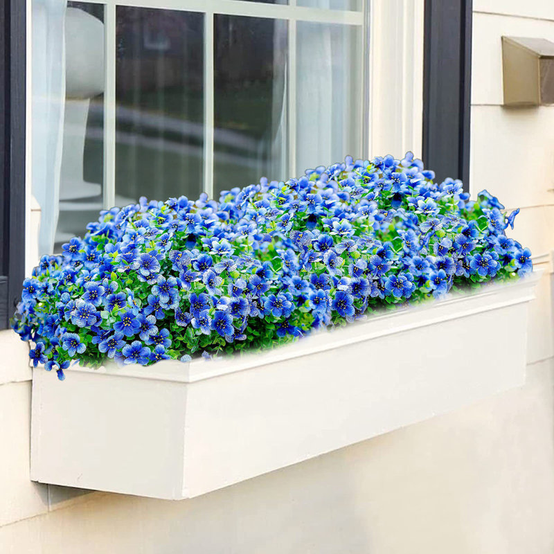 16 paquets de fleurs artificielles printanières bleues pour l'extérieur Faux fleurs printanières Faux fleurs pour jardinières Jardinière