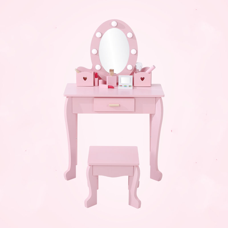 Dressing Table with Mirror, Pink