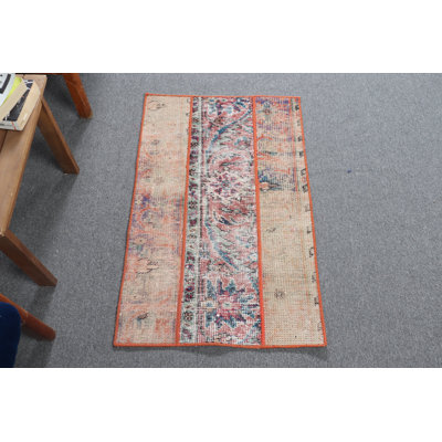 Vintage Turkish Patchwork Rug - Faded Oushak Style Blue Rug for Bath or Kitchen 10583