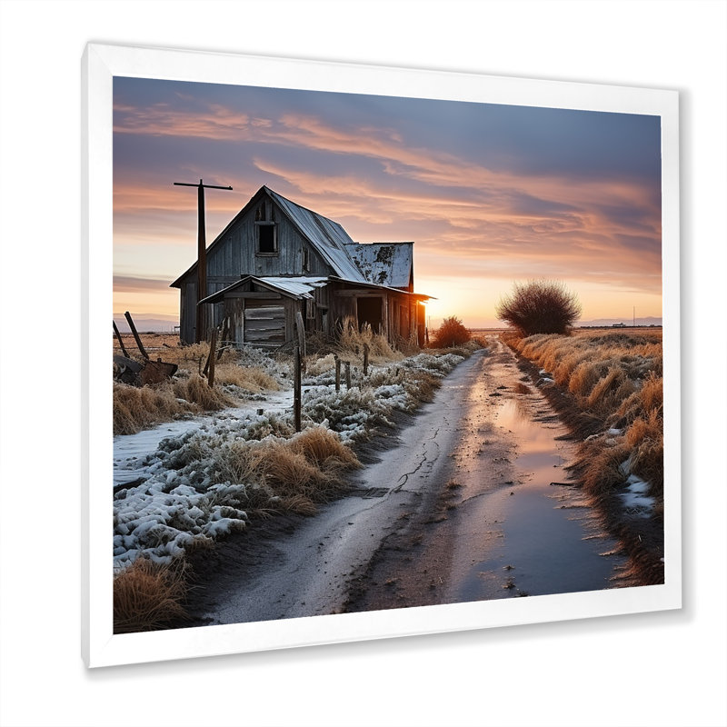Barns Winter Scenery sur toile, H 30 po x l 30 po x P 1 po, Cadre photo blanc