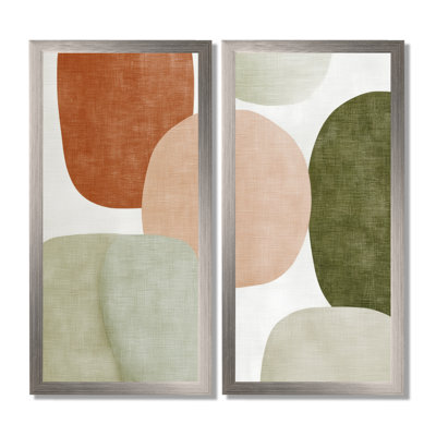 Orange Minimalism With Simple Shapes Of Green - Minimalism Wall Art Decor, Orange Minimalist Canvas Print 2 Piece