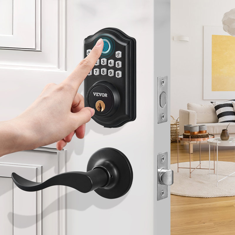 Black Stainless Steel Keyless Fingerprint Door Lock with Handles