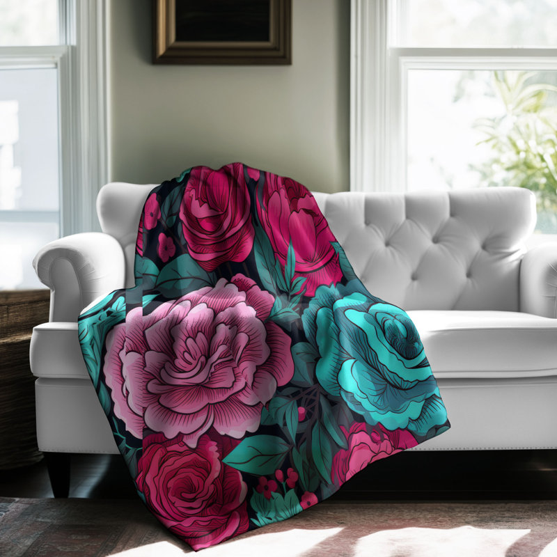 Parade de pétales roses et bleu sarcelle - jeté Sherp 1 pièce de qualité supérieure, Lit simple