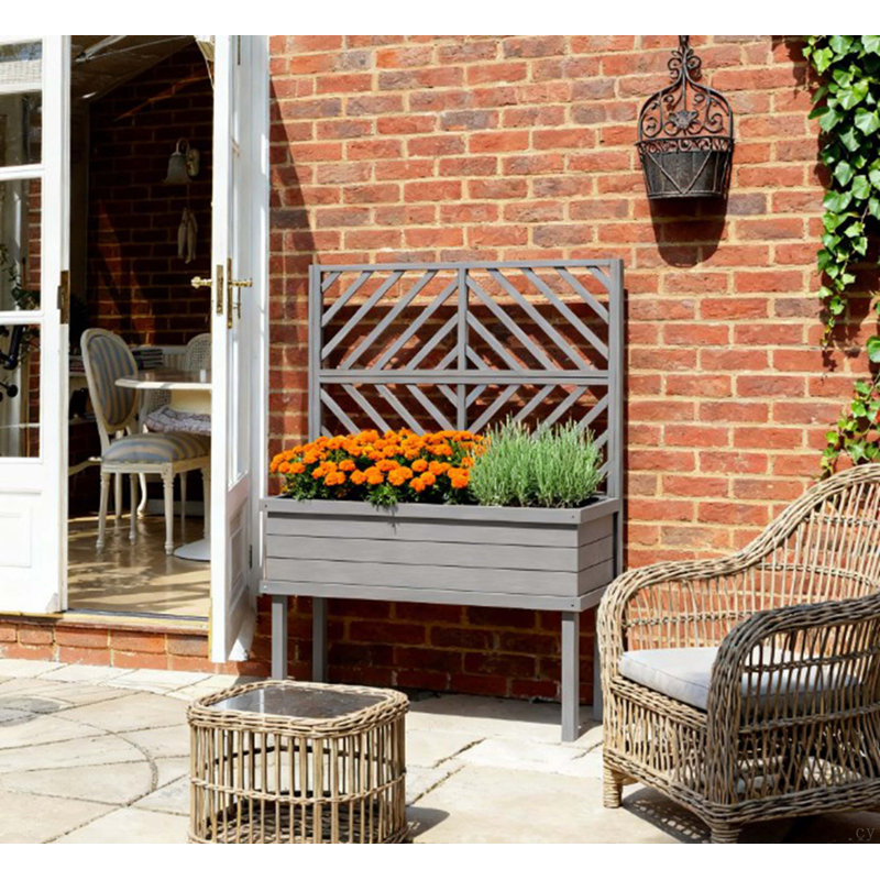Spacious Raised Garden Bed,Elevated Wood Planter With Trellis For Climbing Plants,With Legs And Drainage Holes, Gray