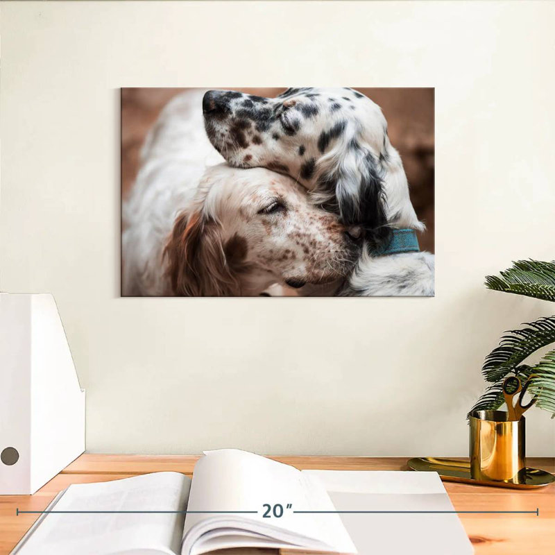 Cuddling English Setters, H 8 po x l 12 po