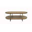 Table basse Aurora Bridges - Table basse ovale en placage d'orme avec tablette de rangement à 2 niveaux