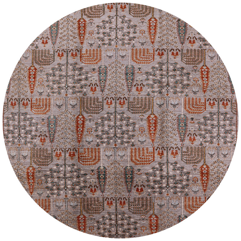 Tapis rouge / gris Southwestern, Rond 6 pi