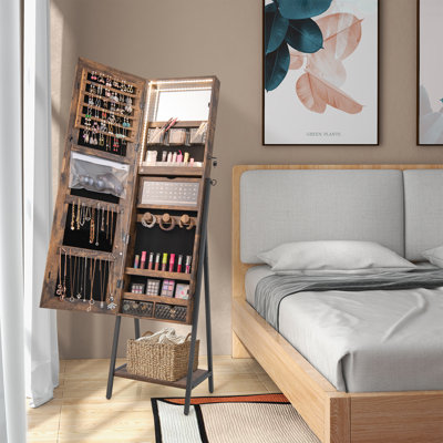 Armoire à bijoux autoportante, organisateur d'armoire à bijoux verrouillable avec miroir pleine longueur