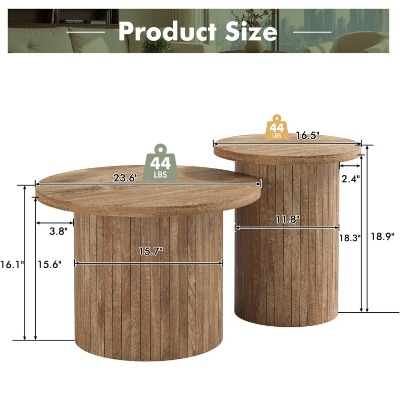 Dulane Rustic Wood Finish Nesting Coffee Table Set, Oak Wood