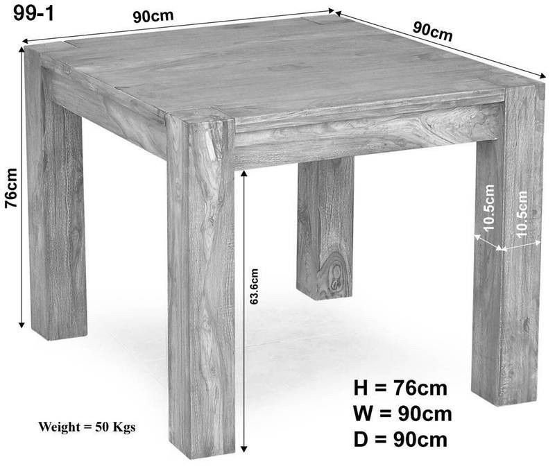 Acacia Solid Wood Dining Table, H76 x L90 x W90cm