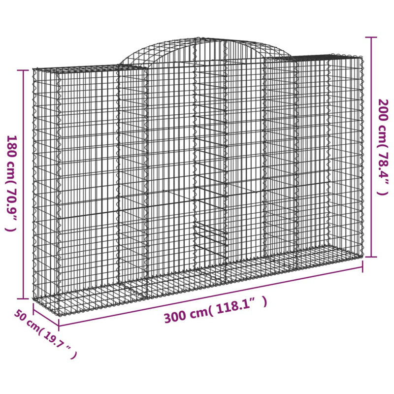 Dakota Fields Arched Gabion Baskets Galvanised Iron, 50cm H x 300cm W x 200cm D, 6
