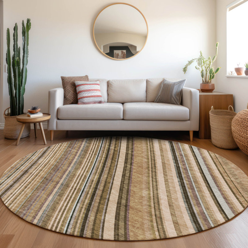 Premium Machine Washable Prisco Taupe Rug, Round 8'