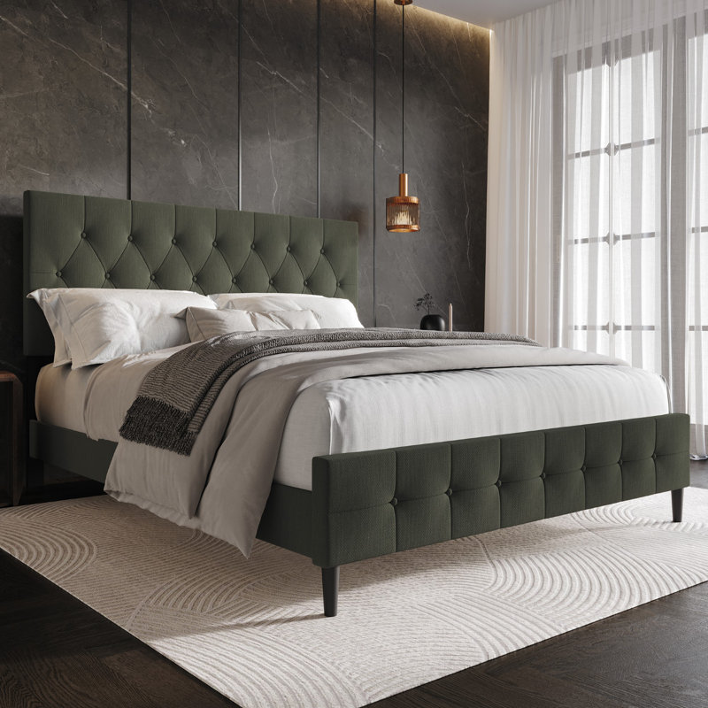 Medardus Upholstered Platform Bed, Queen, Dark Gray