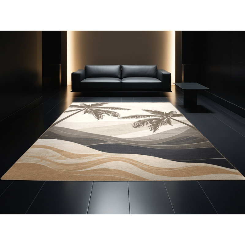 Tapis beige délavé à la machine Pacchiana, Rond 5 pi