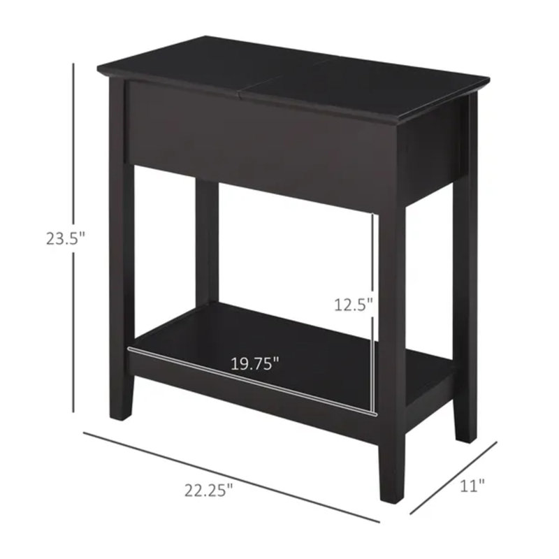 Side Table Dark Coffee with Flip Top Storage & Storage Shelf