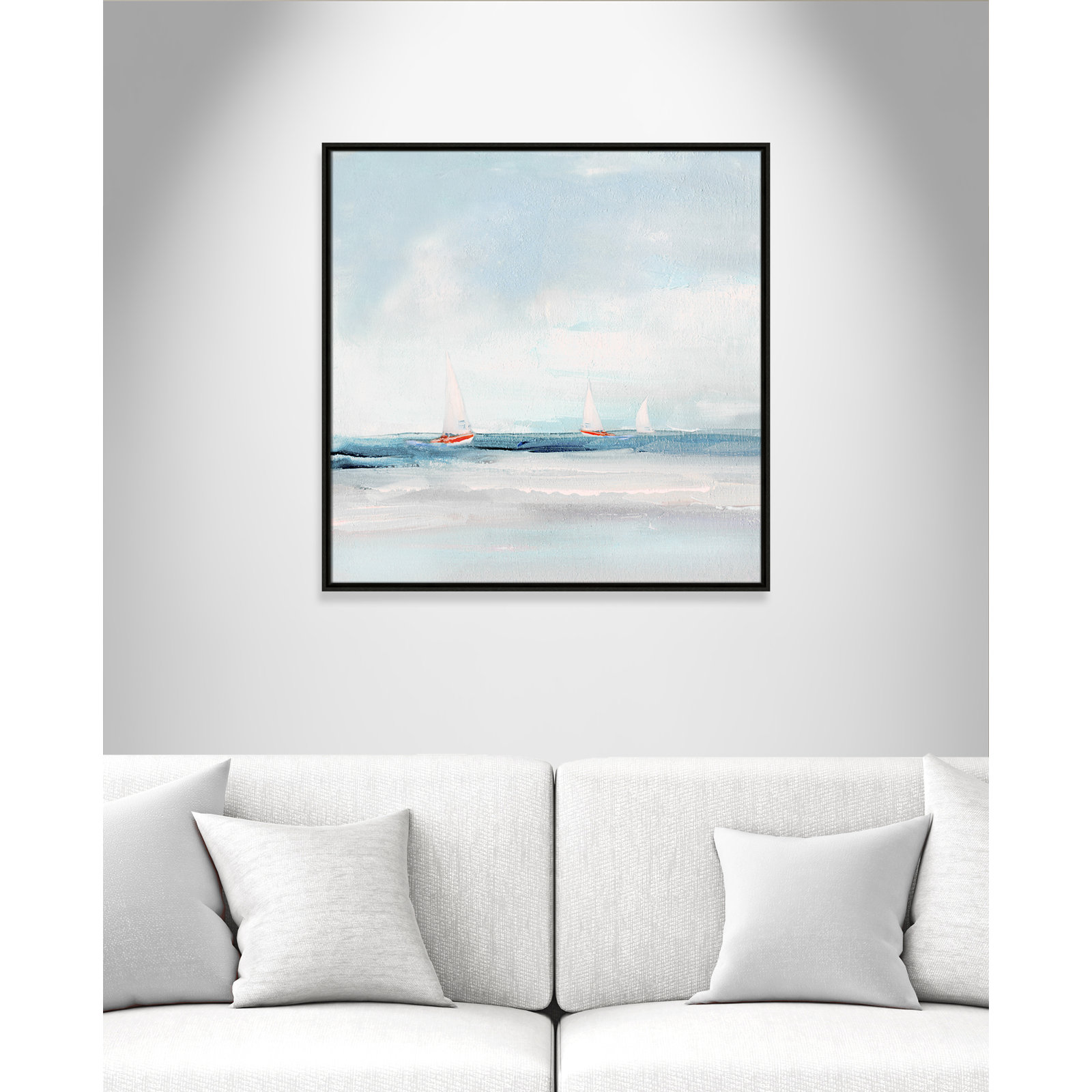 Charter "Caribbean Sail" Painting by Sally Swatland, 31.5" H x 31.5" W x 2" D, Espresso
