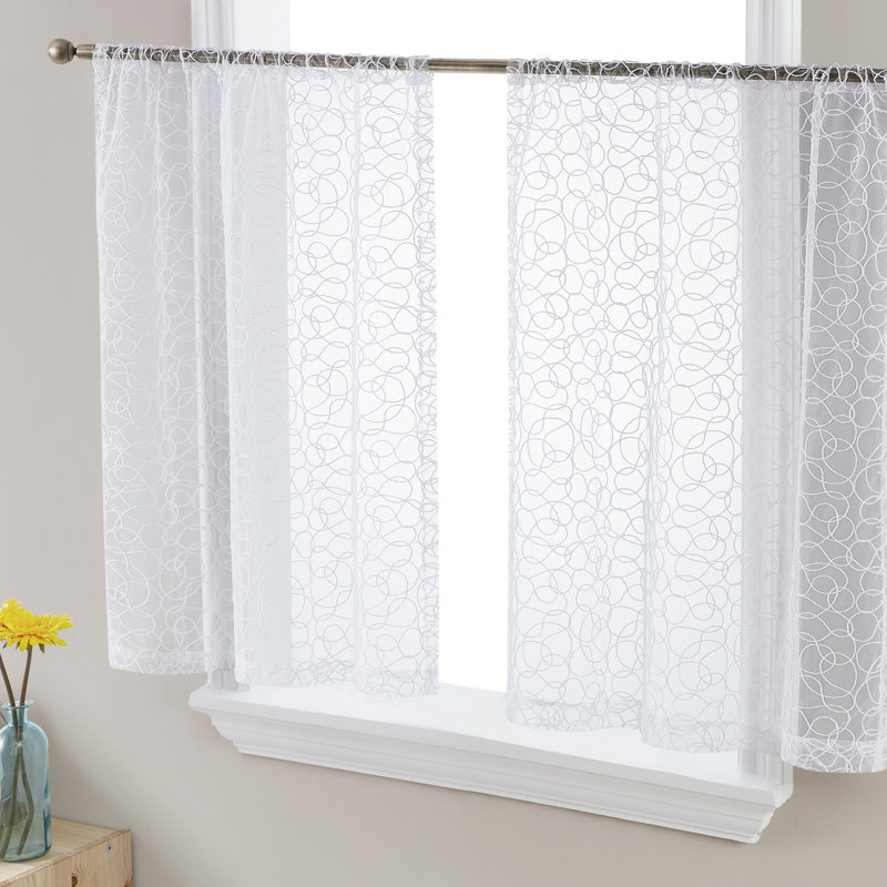 Ketaki Abstract Tailored Cafe Curtain, White, 30" W x 36" L