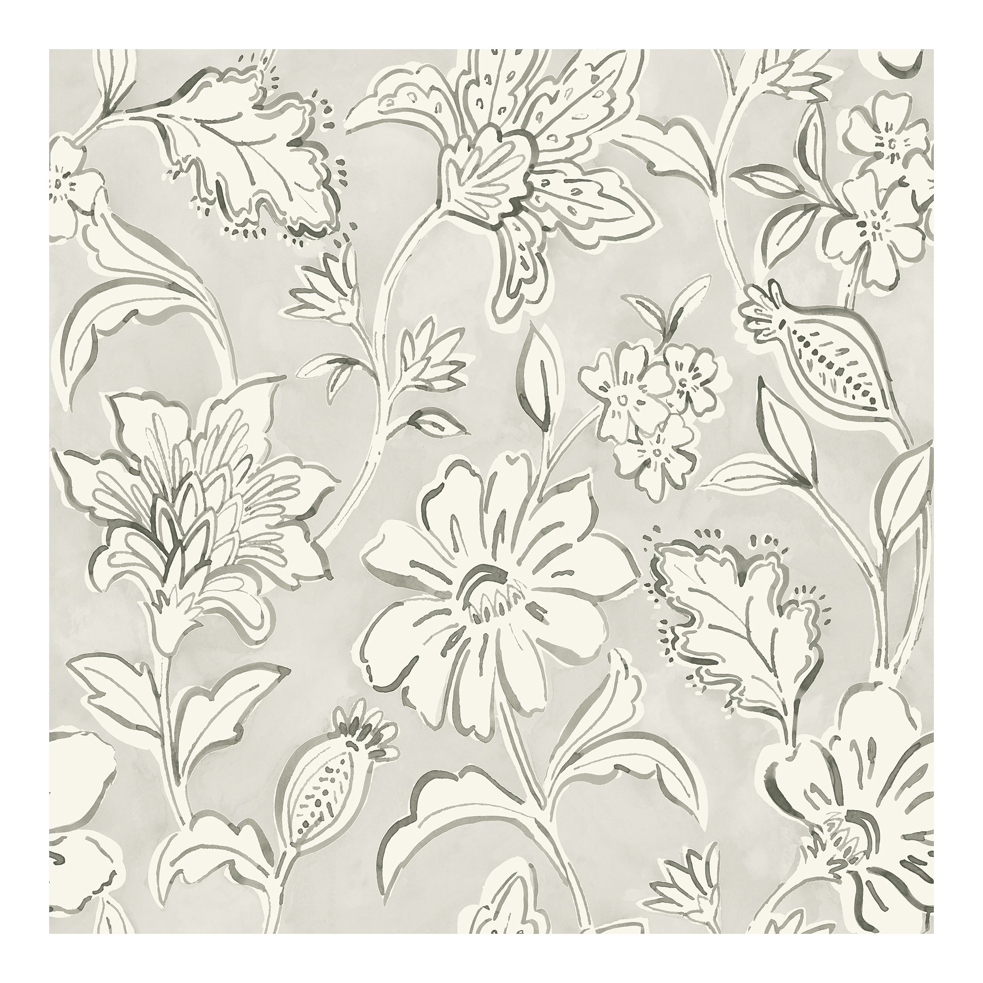 Chelsea Floral Wallpaper, Gray