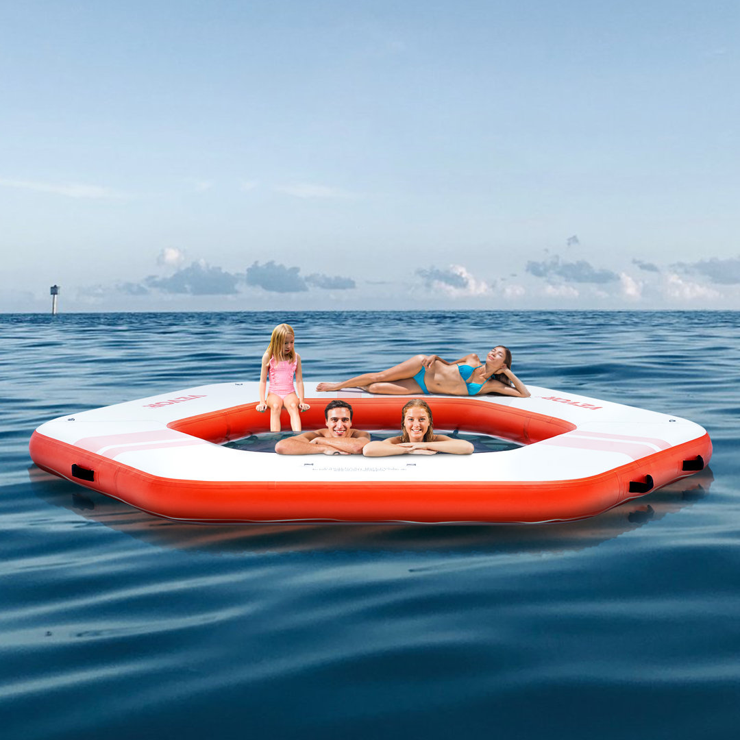 8.5FT Inflatable Dock Platform with 5FT Trampoline Mesh Pool with Portable Bag & Detachable Ladder Stellweilan Tessberg