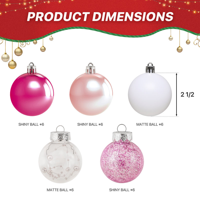 Ensemble de 30 pièces: boules de Noël incassables de 2,5 po pour la décoration d'arbres