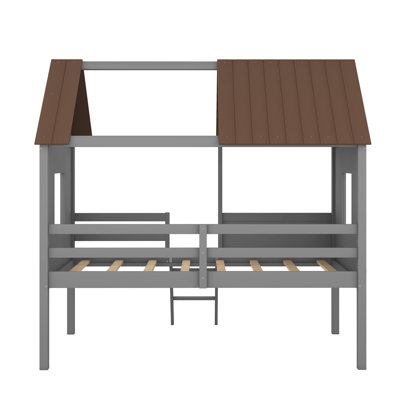 Lit mezzanine simple en bois avec deux fenêtres latérales