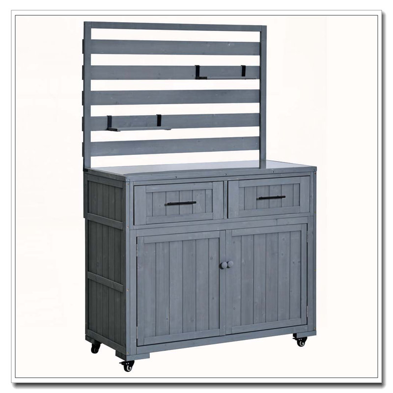 64.9'' H Large Patio Kitchen Island Solid Wood Kitchen Cart, Grey